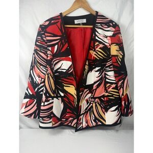 Kasper Women's 18W Open Front Blazer Jacket Pink Red Abstract Floral Career NWT